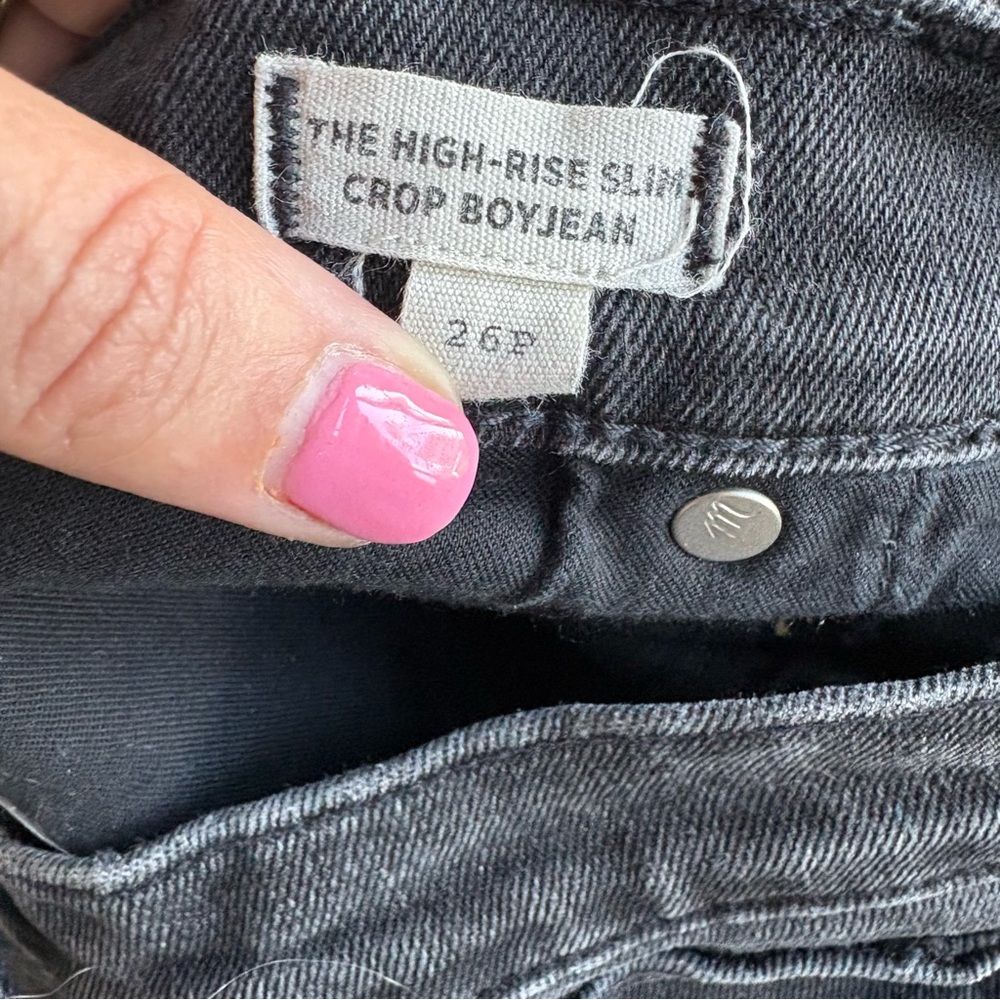 Madewell Black High Rise Slim Crop Boyjean Raw Hem Women’s 26P Dark Wash Denim - Picture 10 of 11